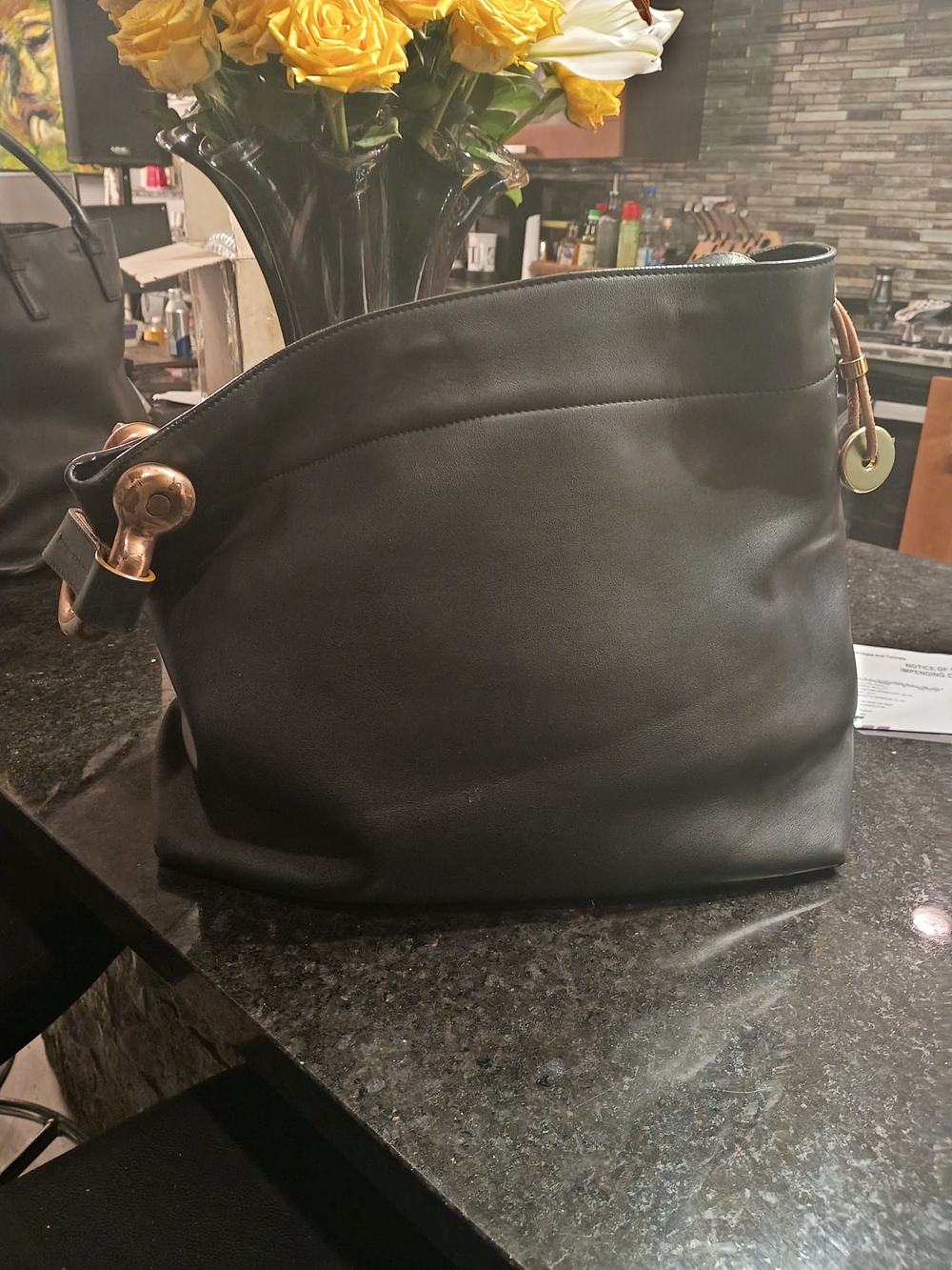 I'mTom Ford Black Leather Shoulder Bag with Gold Hardware
